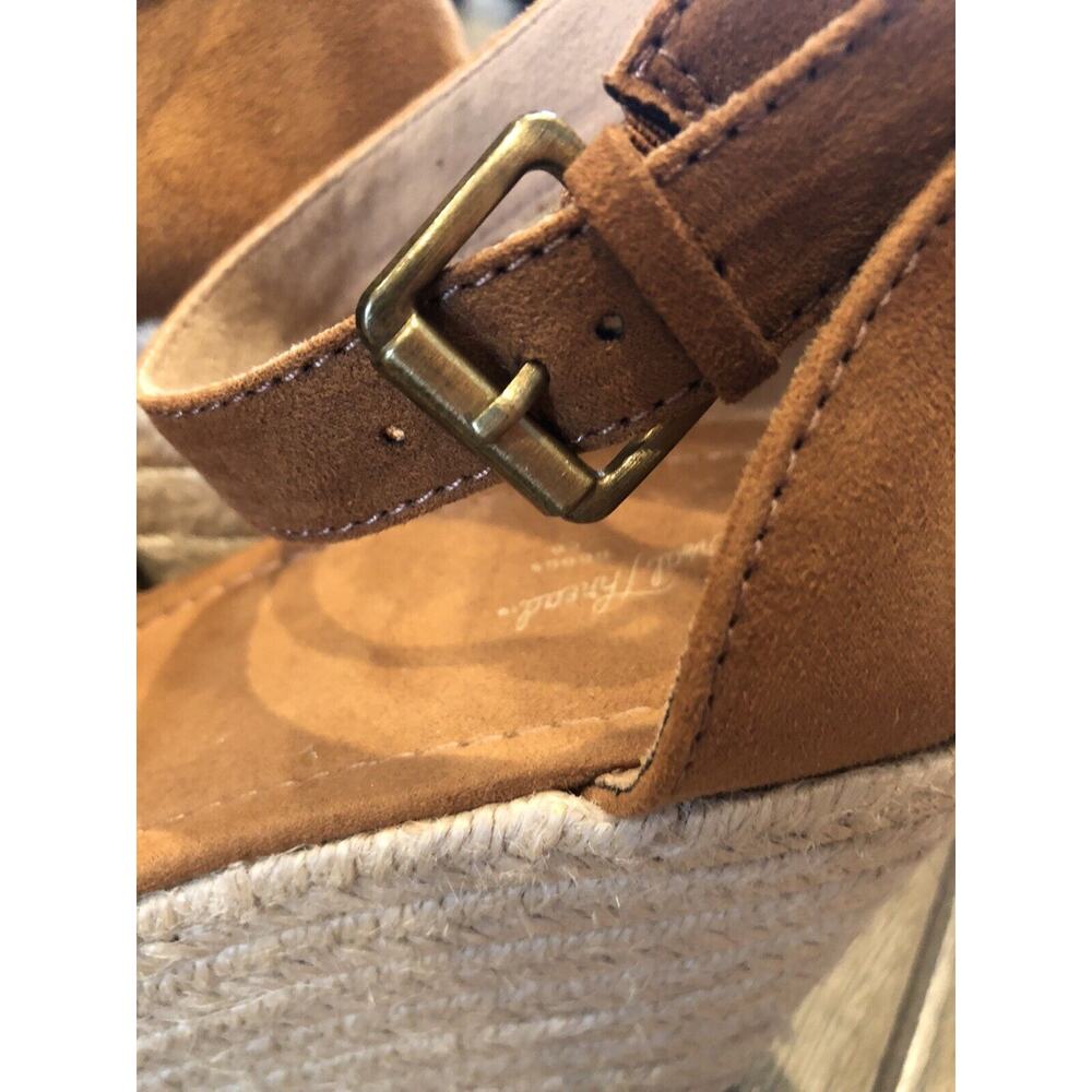 Espadrille Wedge Sz 10 Caramel‎ Brown Ankle Strap Sandal 3.5” Heel 1.5” platform - Picture 10 of 12
